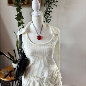 Cider White Sweater with Red Heart Pendant